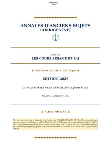 INFJ Les Annales Des Anciens Sujets Corriges Edition 2026 BY TEHUA