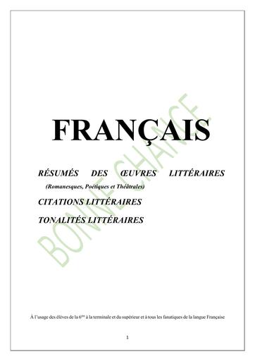 Document 2 de Resumes Des Œuvres Litteraires (Theatre, roman et poesie) By Tehua