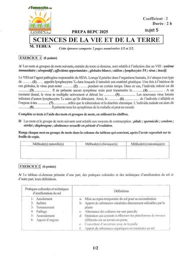 PREPA BEPC 2025 SVT FICHE 5 BY TEHUA