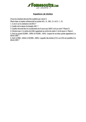 Equations de droite - Maths niveau 2nd C