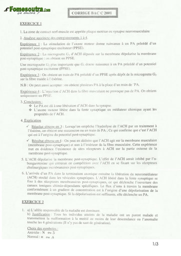 Corrigé de SVT BAC C 2001