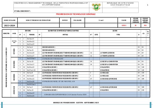 PROGRESSION TG 1ERE E