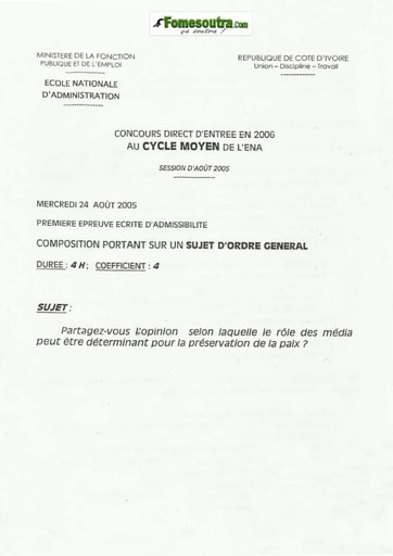 Sujet d'Ordre Général ENA Cycle moyen 2006