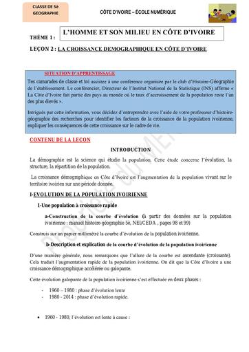 5ème G2 La croissance démographique en Côte dIvoire