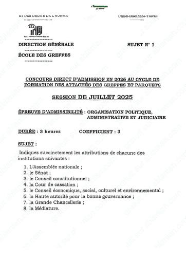 Concours Direct INFJ juillet 2025 Organisation politique, administrative et judiciaire by TEHUA