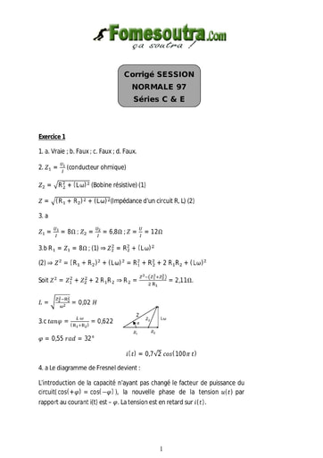 Corrigé de Physique-Chimie BAC C et E 1997