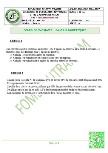 FICHE 3 MATHS 2nde A CALCULS NUMERIQUES BY TEHUA