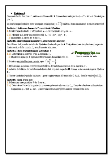 Problème (4) Etude d'une fonction exponentielle - Maths Terminale D