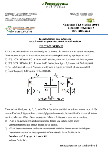 Sujet de Physique 7 concours ITA 2016