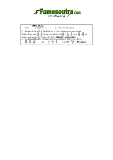 Corrigé TP 3 portant sur le théorème de Thalès maths niveau 3eme