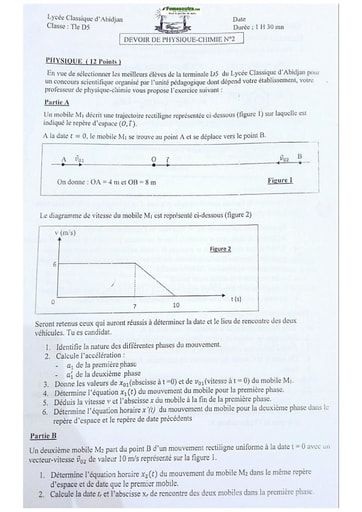 Sujet TD Physique-Chimie Lycée Classique Abidjan  2021-2022