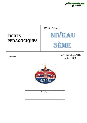 FICHE PEDAGOGIQUE ANGLAIS 3ème LEARN ENGLISH BY TEHUA