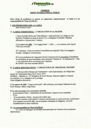 Corrigé de l'épreuve de Droit International Public - Decembre 1997