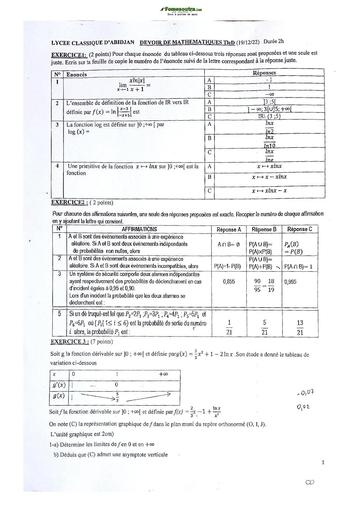 Sujets de Maths série D Lycée Classique d'Abidjan 2022-2023