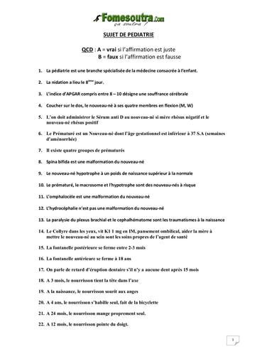QCM SUJET DE PEDIATRIE INFAS by TEHUA