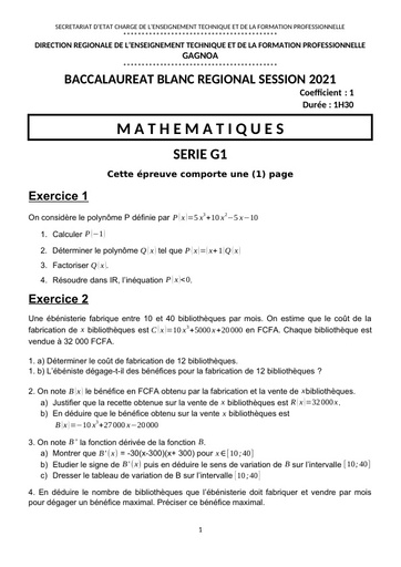 MATHEMATIQUES G1