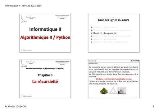 Info Chapitre 3 Algorithme et python, la récursivité by Tehua