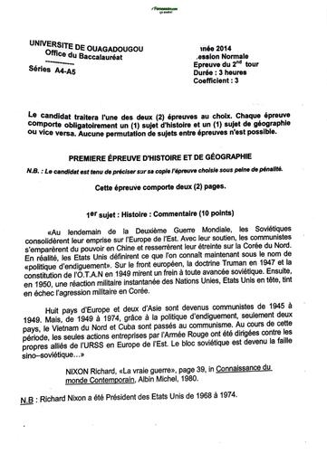 HIST GEO BAC A4,A5 2014 2nd TOUR SESSION NORMALE