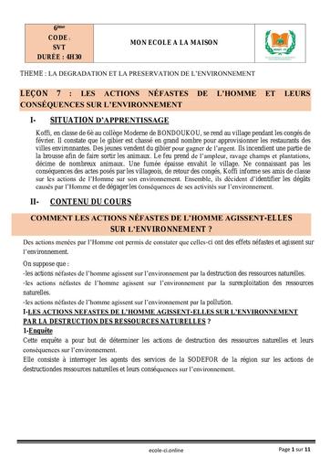 SVT 6ème L7 Les actions néfastes de lhomme sur lenvironnement