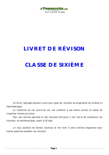 Livret de révision Maths 6ème