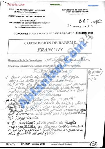 Cafop 2024 correction francais CAFOP IA 2024 BY TEHUA