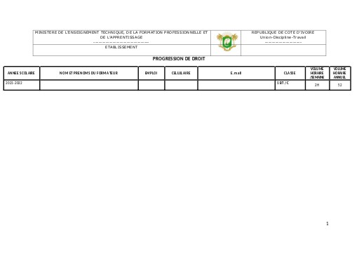 PROGRESSION DROIT 1 BT