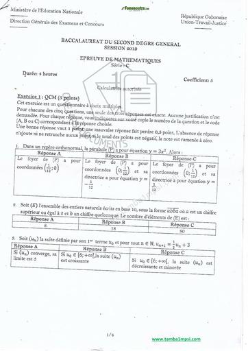 SUJET BAC 2019 MATHS SERIE C BY TEHUA