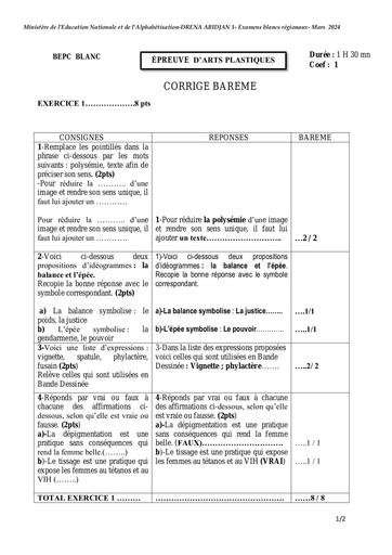 Barème bepc blanc 2024 Dren Abidjan 1 Arts plastique by Tehua