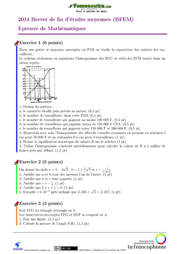 Sujet de Mathématiques BEPC 2014 - Sénégal