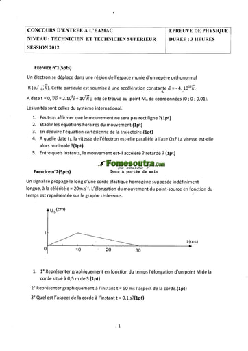 Sujet de Physique Concours EAMAC cycle Technicien Supérieur et Technicien session 2012