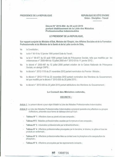 LISTE DES MALADIES PROFESSIONNELLES indemnisables en cote d'ivoire by Tehua