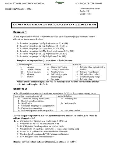 BEPC BLANC INTERNE 2025 SUJET d'SVT GS SAINTE RUTH YOPOUGON BY TEHUA