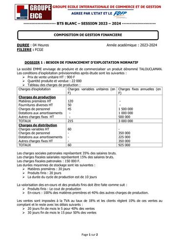 COMPOSITION DE GESTION FINANCIERE FCGE - BTS FCGE GESTION By Ludov Ta'n