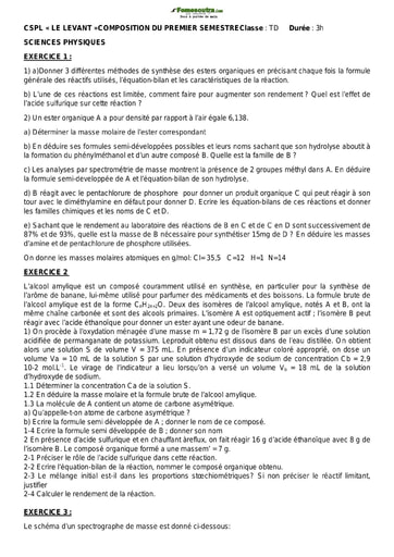 Sujet de Physique Chimie Terminale D