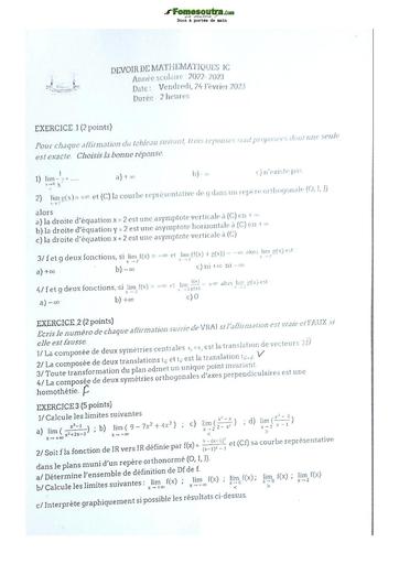 Sujets de mathématiques Première C Lycée Classique Abidjan 2022-2023