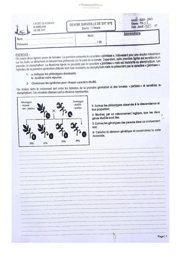 Sujet Prépas Classique SVT Terminale D 2023