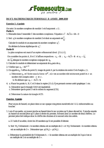 Devoir 5 de maths niveau Terminale D