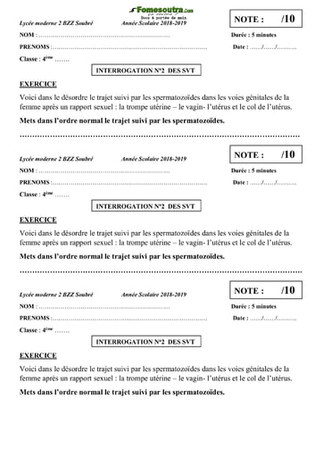 Interrogation de SVT niveau 4eme - Lycée moderne 2 BZZ Soubré