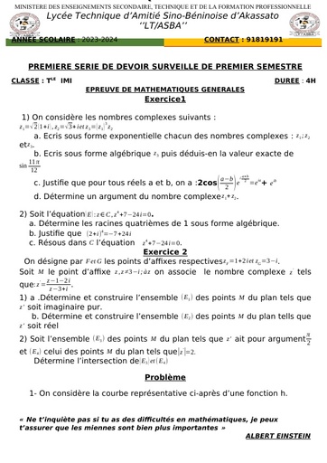 Sujet Maths TLE IMI by Tehua