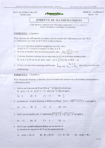 Bac blanc 2024 Maths serie D dren Abidjan 4 by TEHUA
