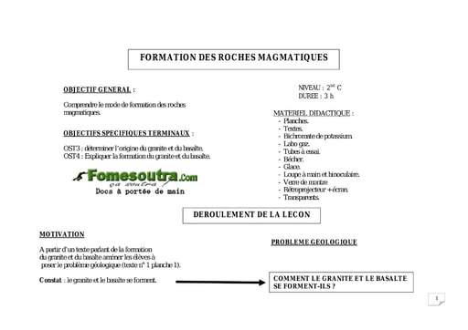 Formation des roches magmatiques - SVT 2nd C