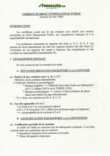 Corrigé de l'épreuve de Droit International Public Juin 1988