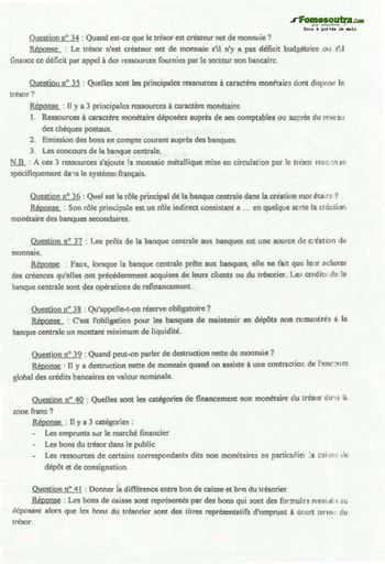 Questions-Réponses (1) Monnaie et Politique Microéconomique - DEUG II - UFR SED - Université de Bouaké
