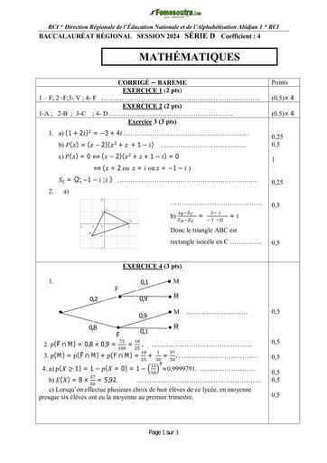 Barème Bac blanc 2024 serie D MATHS dren Abidjan 1 by TEHUA