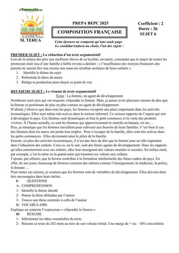 PREPA BEPC 2025 FR FICHE 6 BY TEHUA
