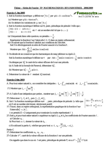 Sujet corrigé Transformée de Fourier - Maths BTS Industriel