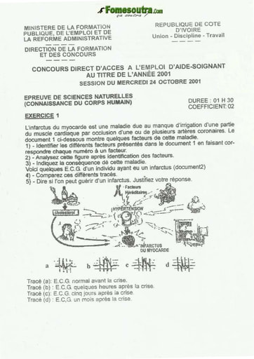 Sujet de Sciences Naturelles concours Aide Soignante 2001