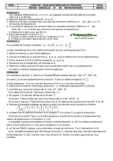 Devoir corrigé (3) de maths niveau Terminale D - ISTAS