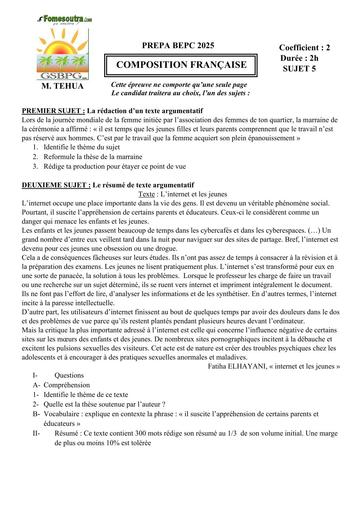 PREPA BEPC 2025 FR FICHE 5 BY TEHUA