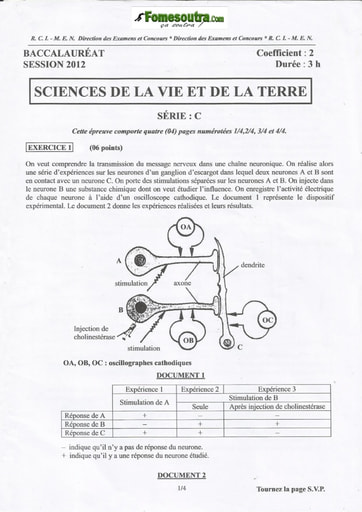 Sujet de SVT BAC C 2012